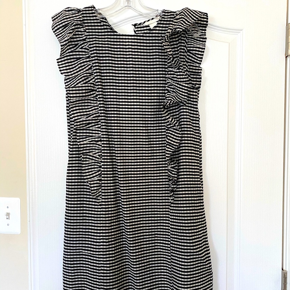 HM Gingham Print Ruffle Black and White Short Dress